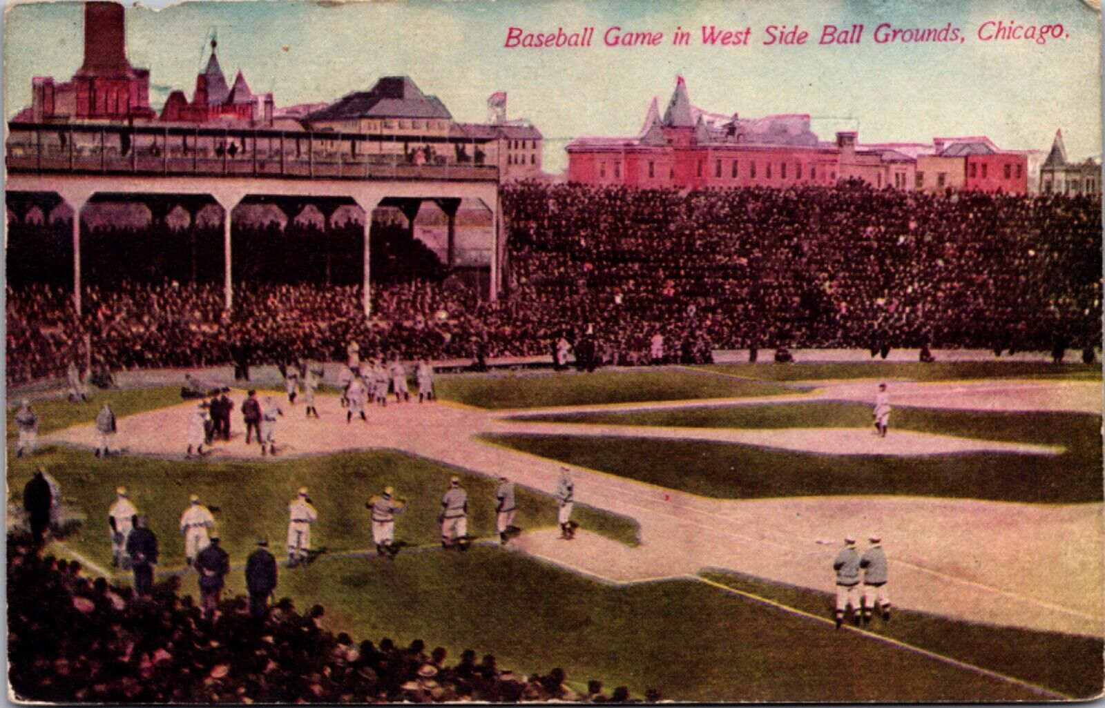 Postcard Baseball Game in West Side Ball Grounds in Chicago, Illinois