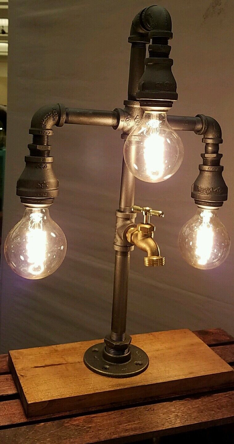 Handcrafted Industrial Pipe Three Tier steampunk style lamp with spigot