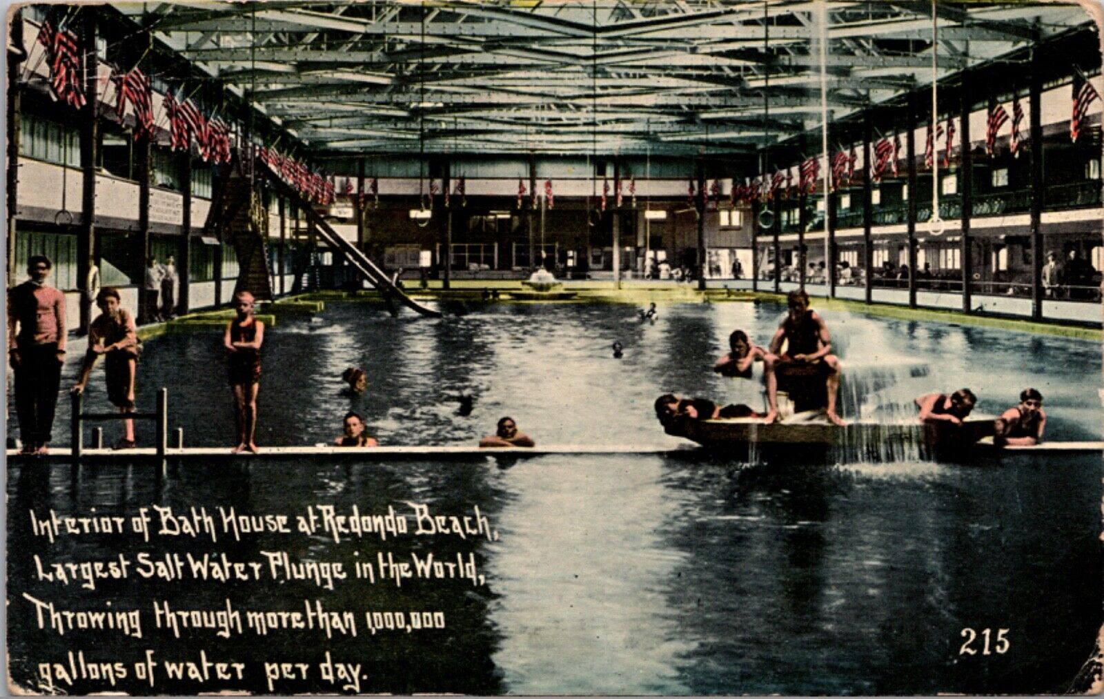 Postcard Interior of Bath House in Redondo Beach, California Salt Water Plunge