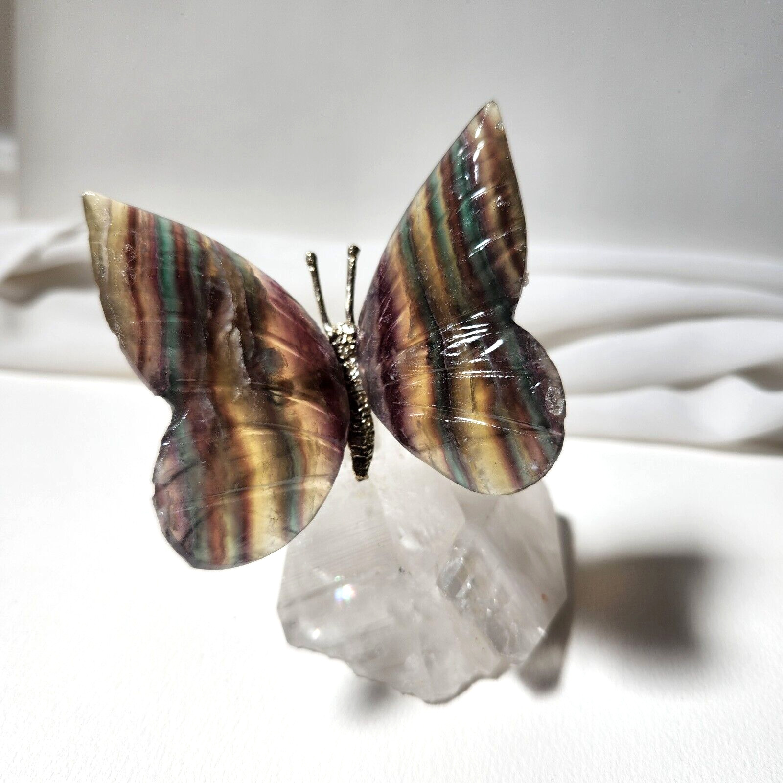 Natural Fluorite Butterfly, Handmade, Crystal Base,  100% Natural 2,5 Inch 200g