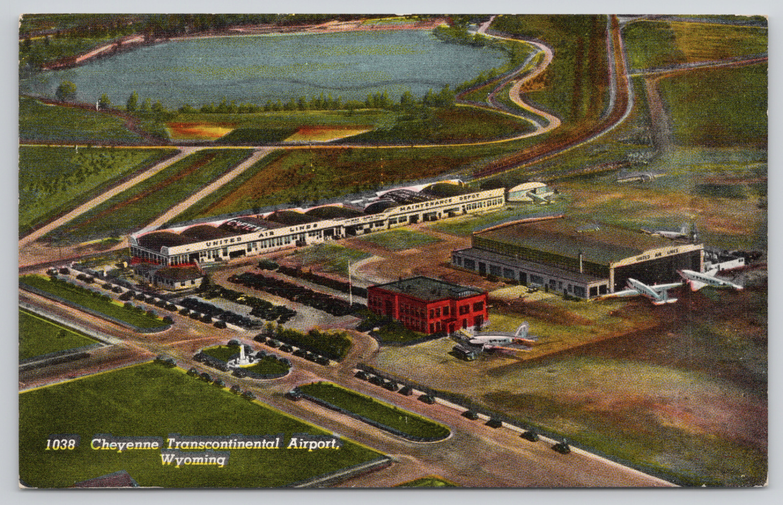 Cheyenne Wyoming Transcontinental Airport United Airlines 1945 Linen Postcard