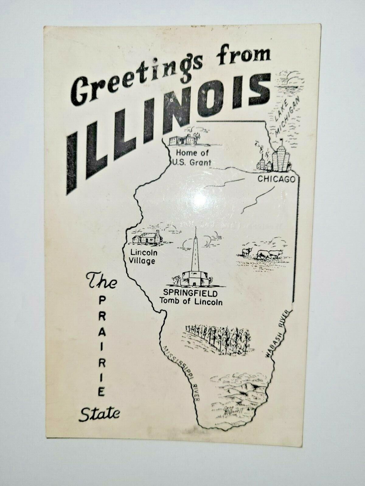 State PostCard Vintage Post Card Greetings from Illinois Souvenir Blank Unposted