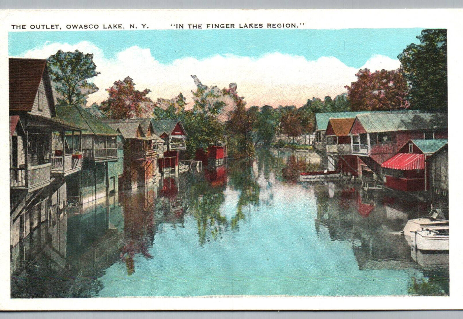 Owasco Lake NY Postcard The Outlet Houses Finger Lakes Cayuga County New York