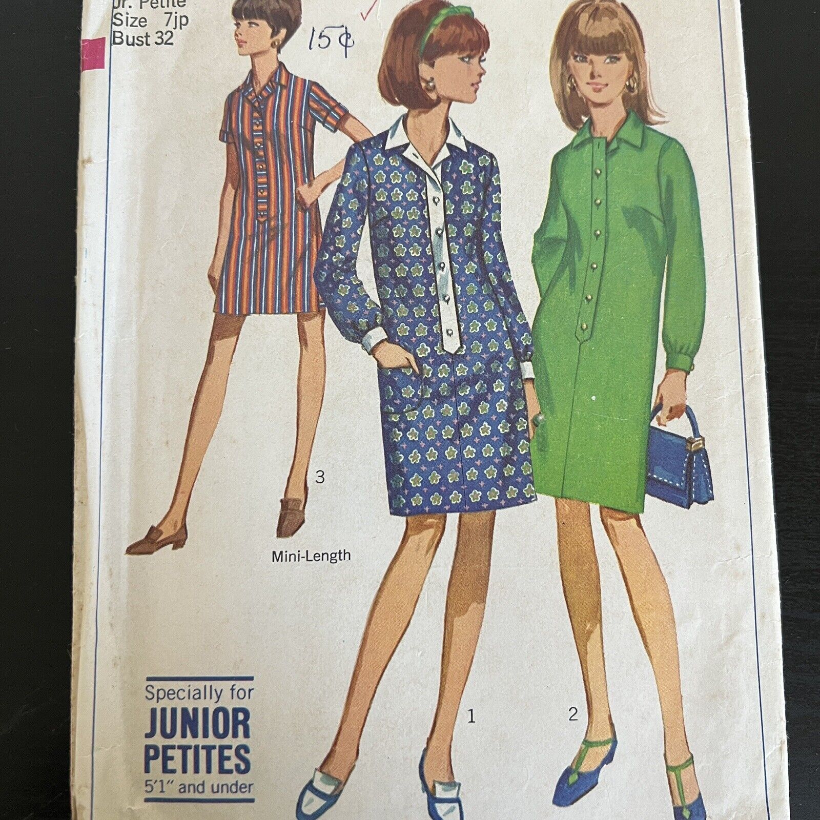 Vintage 1960s Simplicity 7317 Mod Jr Petite Dress + Shorts Sewing Pattern 7 CUT