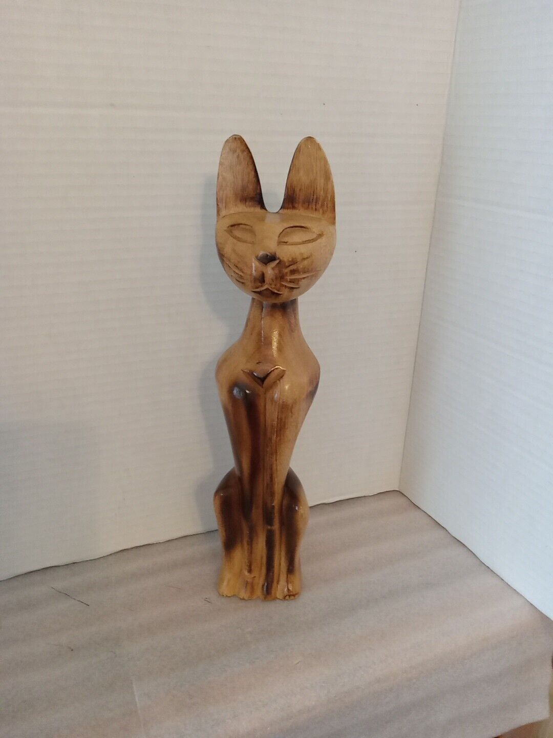 Vintage Monkey Pod Wood Carved Siamees  Cat
