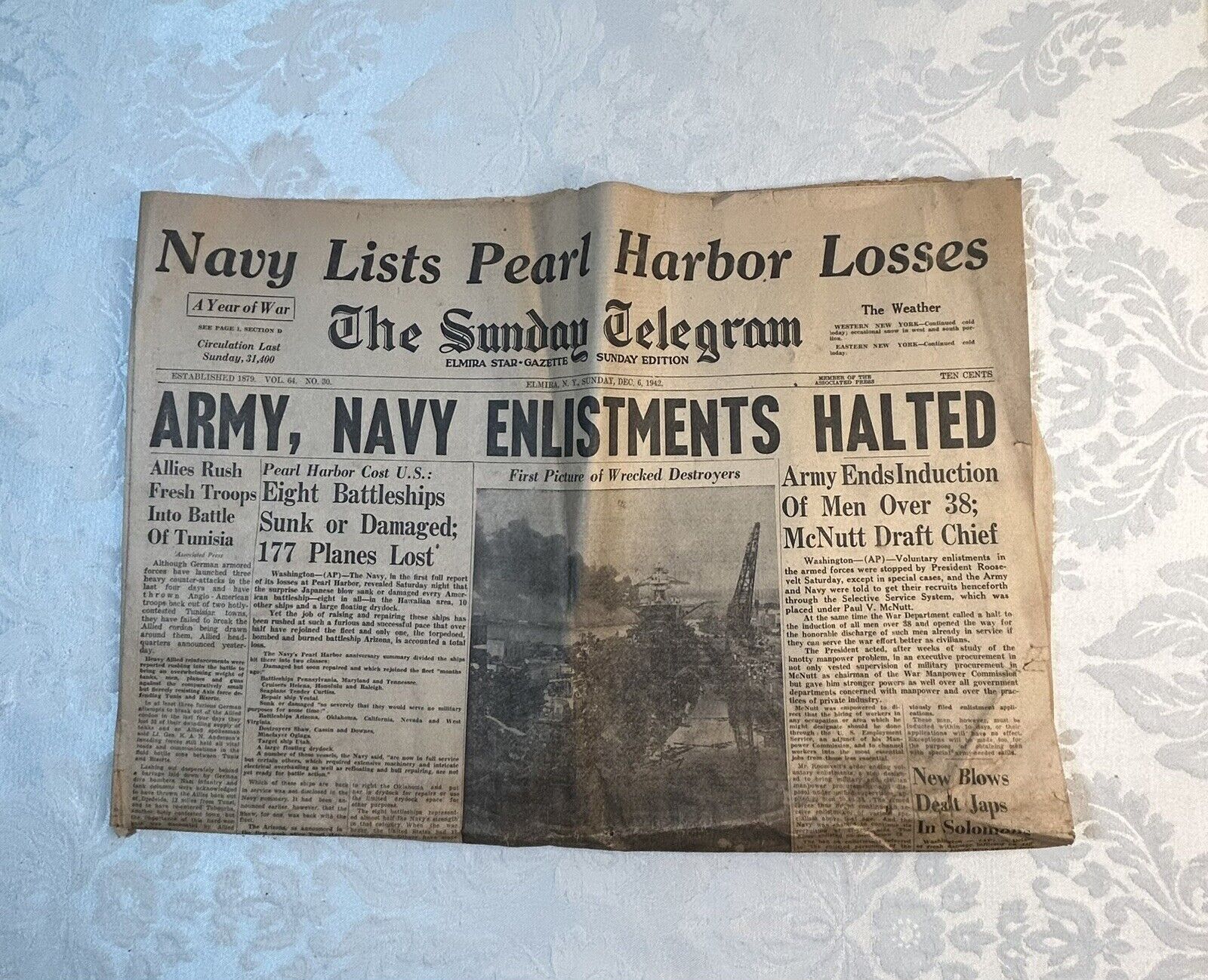 1942 December 6 Elmira Star Gazette Sunday Telegram Elmira, NY WWII READ
