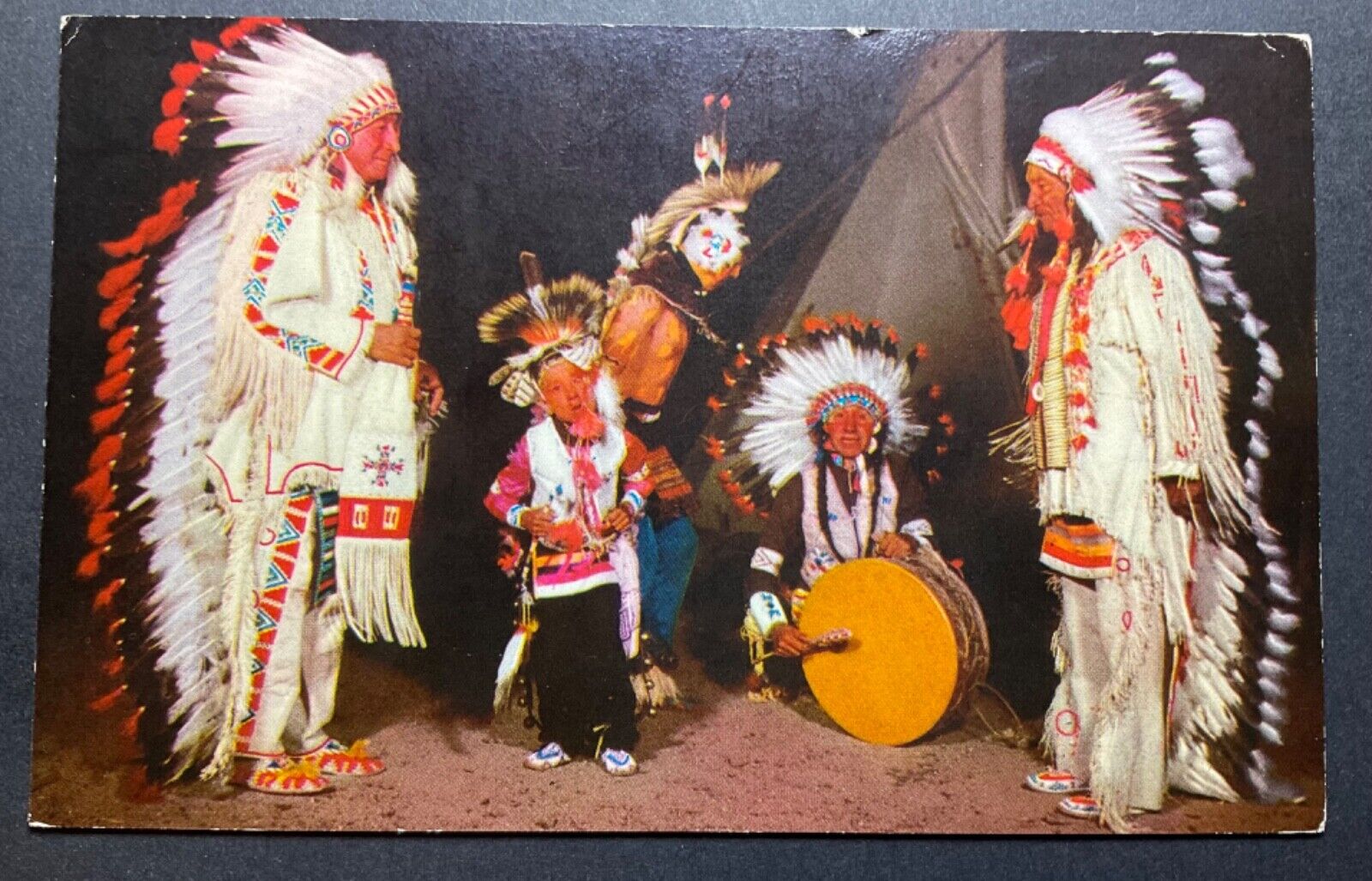 Native American Postcard Sioux War Dancers Preparing For Ceremony