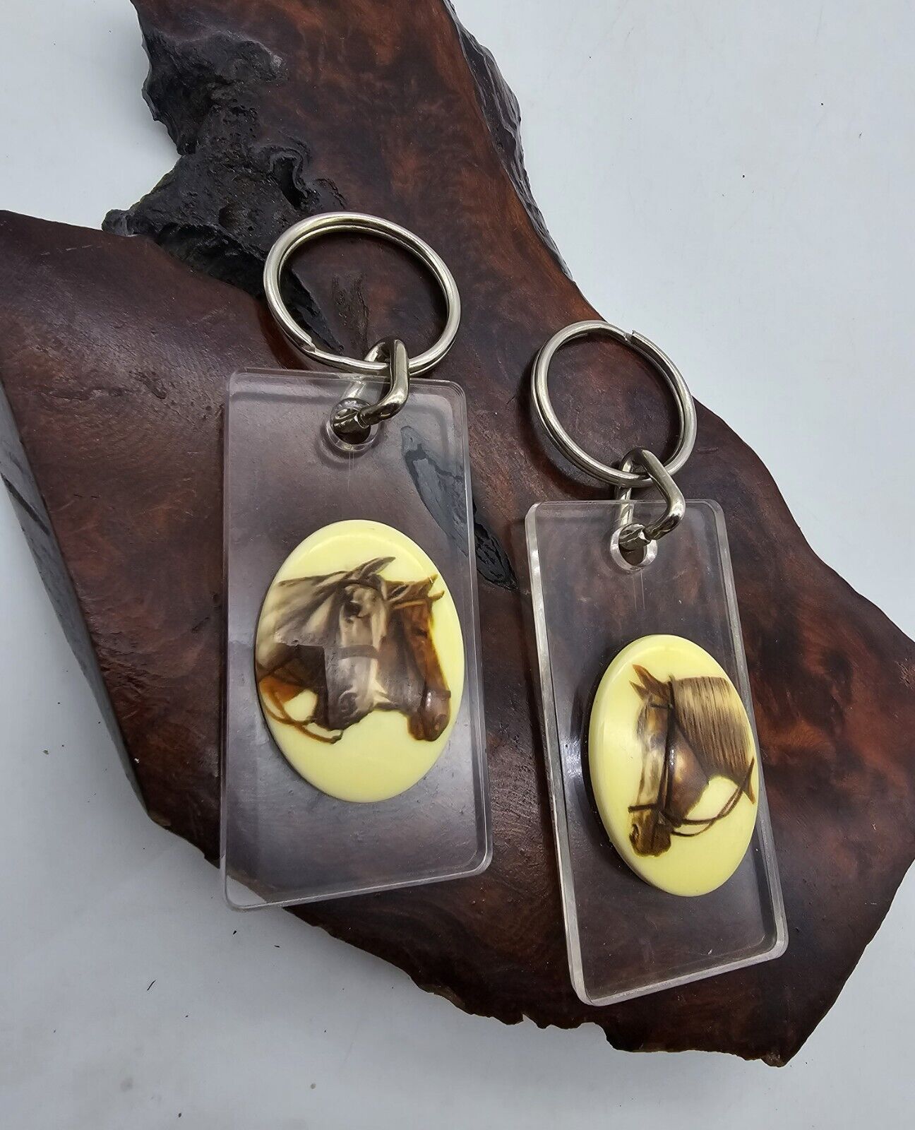 2 Vintage Horse Keychains 