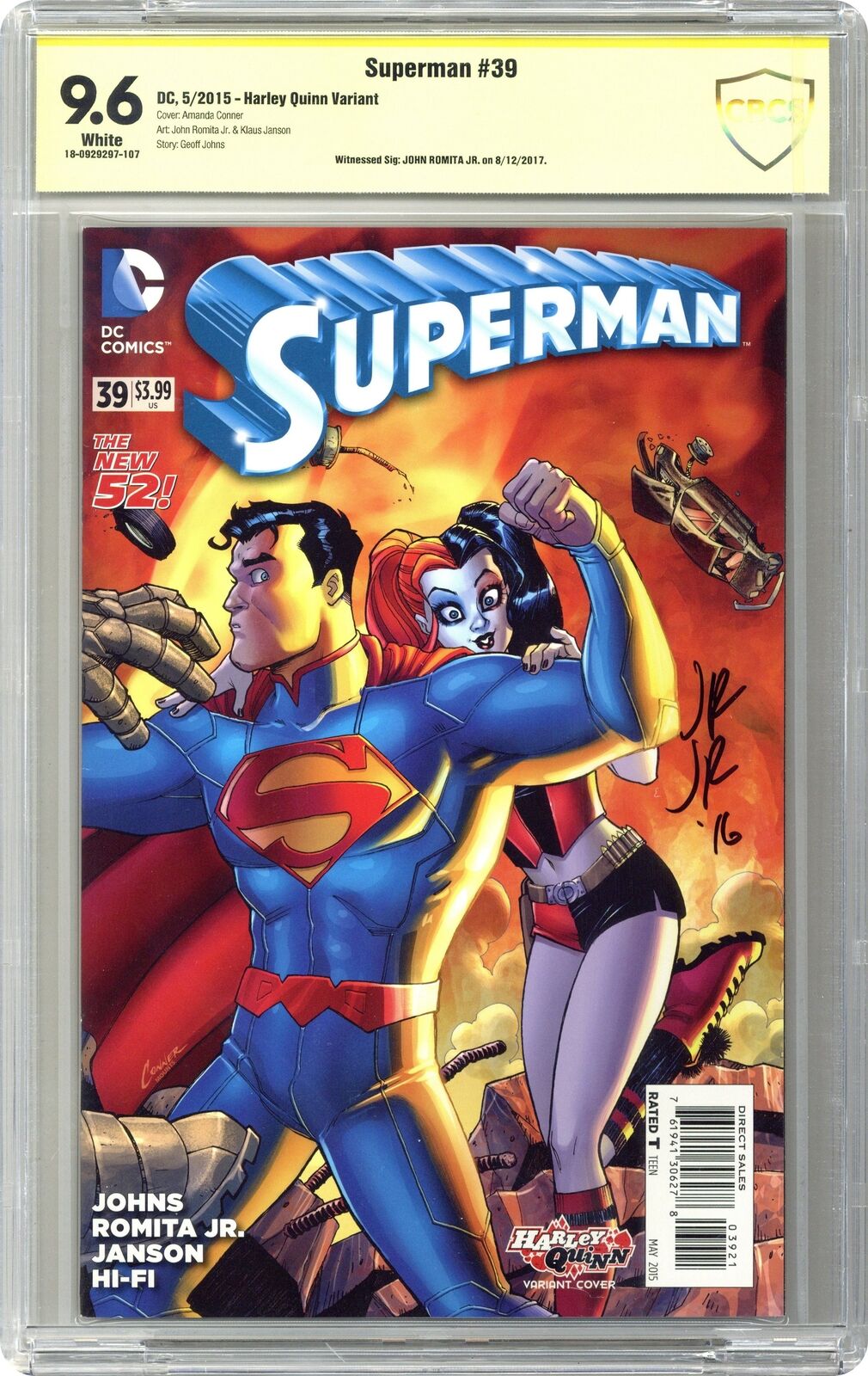 Superman #39B Romita Harley Quinn Variant CBCS 9.6 SS John Romita Jr. 2015