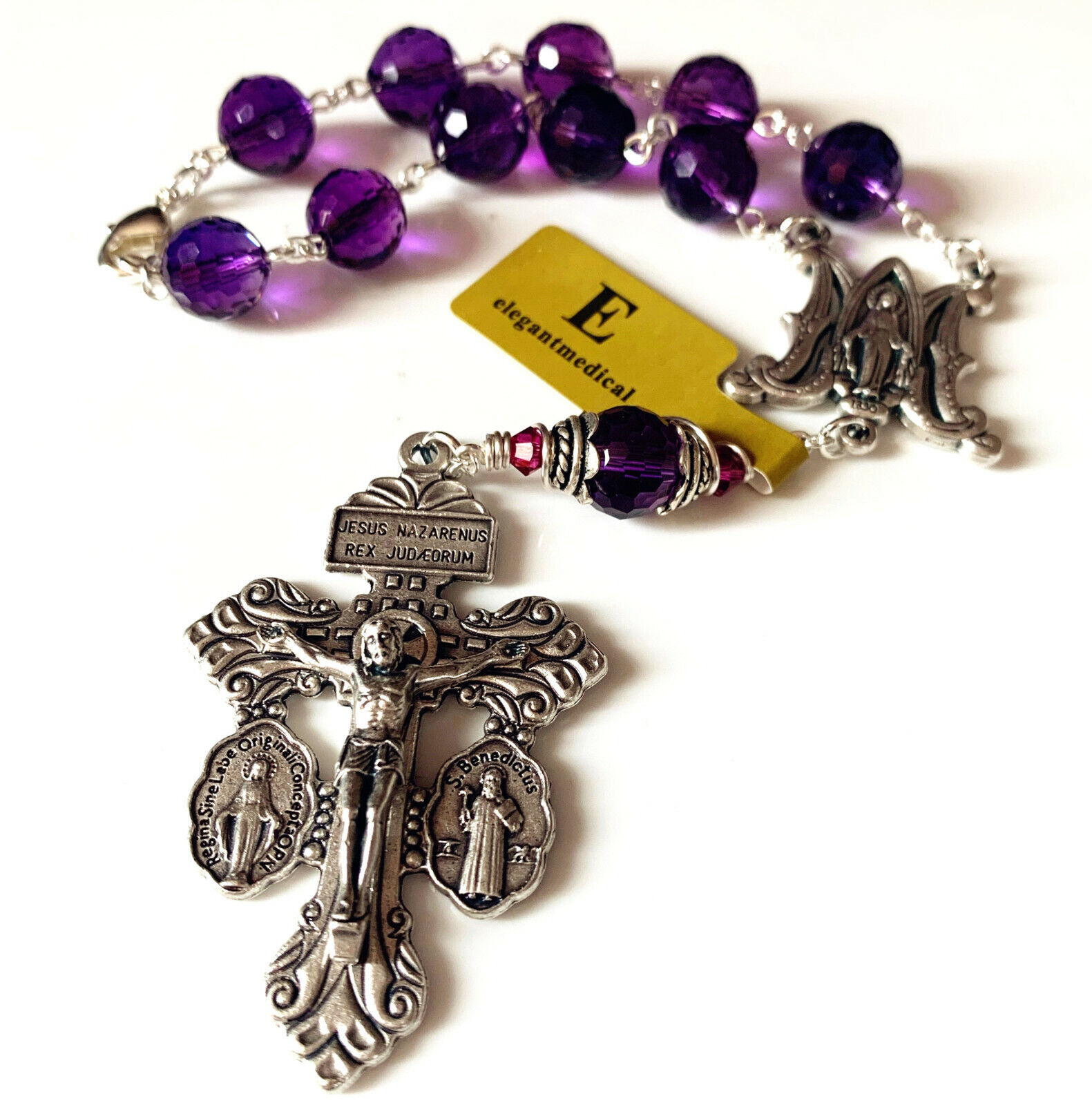 AMETHYST Beads Catholic one Decade Rosary Bracelet Pardon Crucifix GIFT BOX