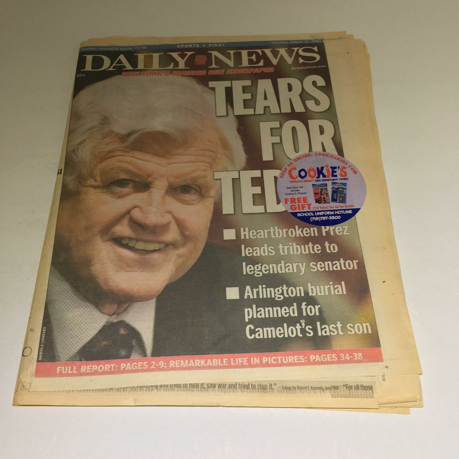 NY Daily News: August 2 2009 Tears For Ted 
