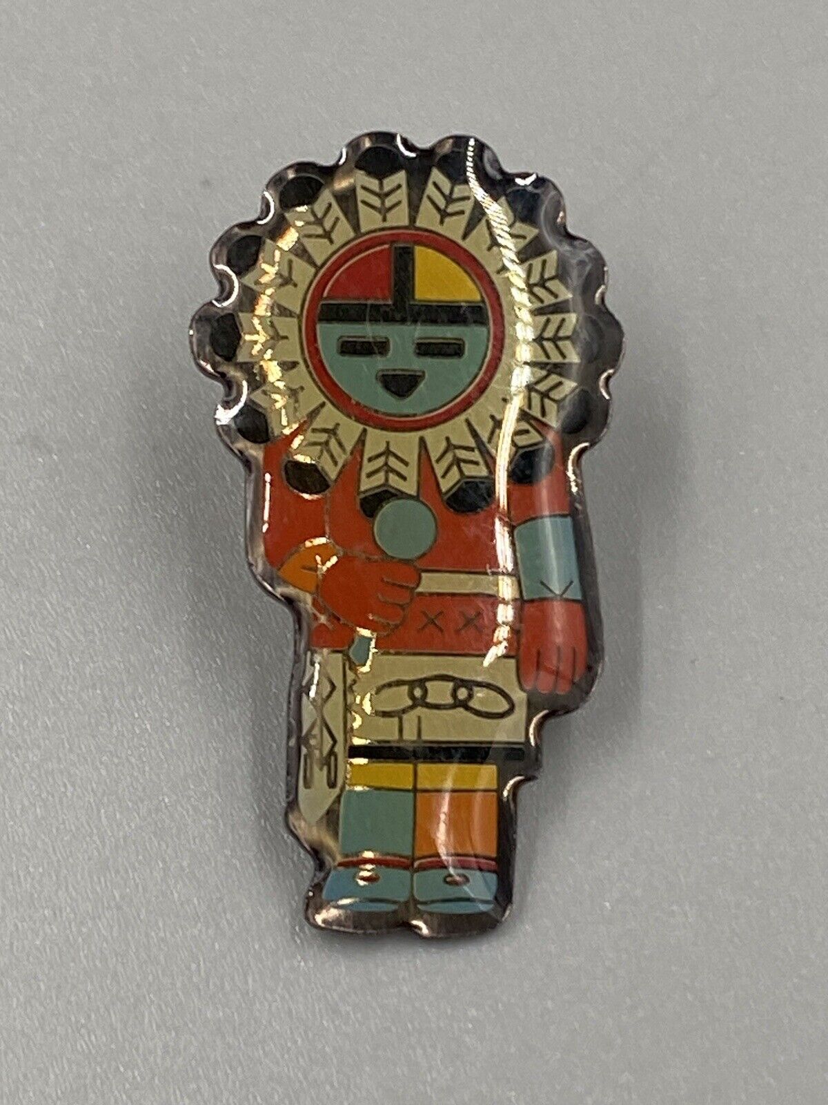 Native American Style Multicolored & Silver Colored Back Lapel Pin