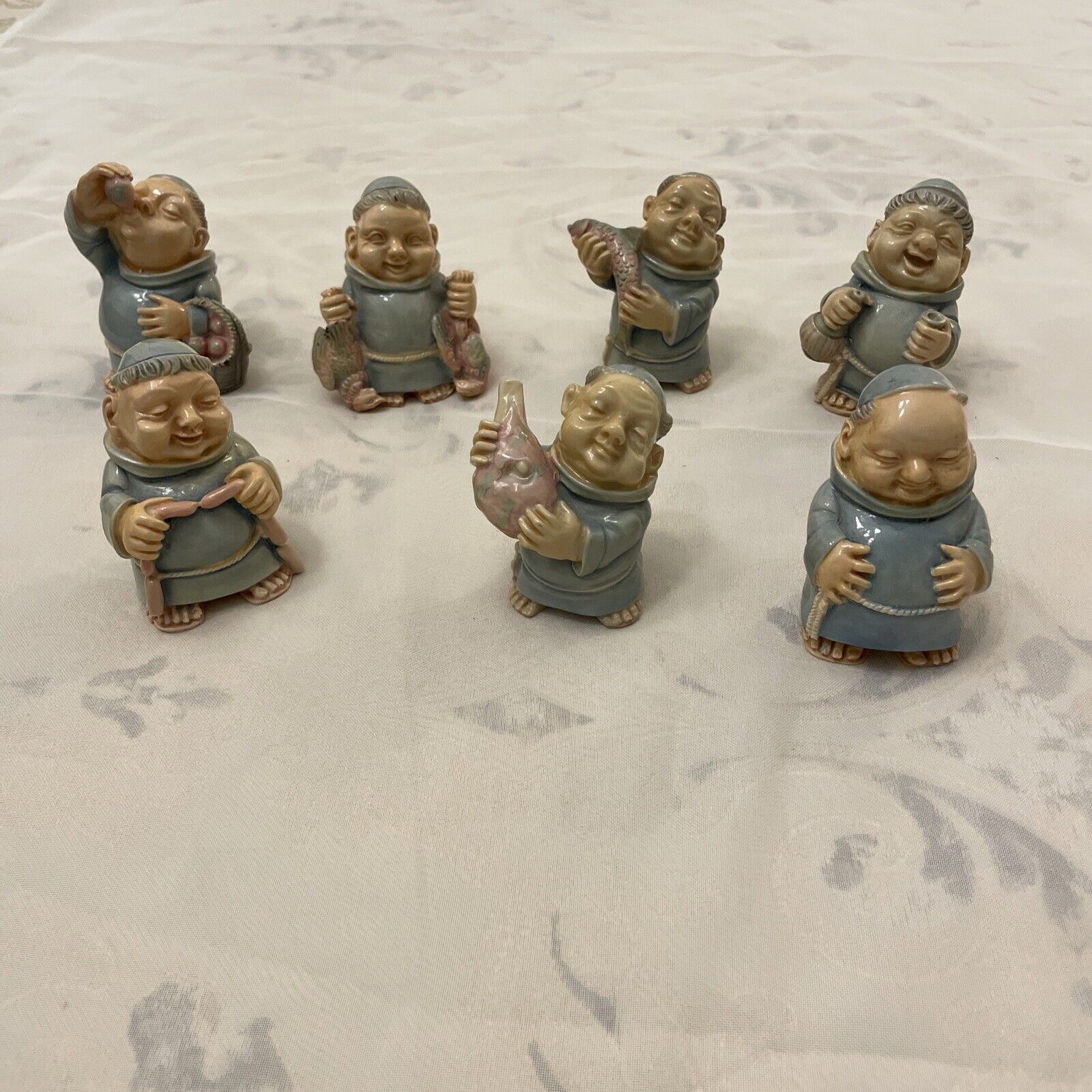 VTG Cute 7 Monk Collection Gino Ruggeri Alabaster Resin Stone Monk 3”Figurines