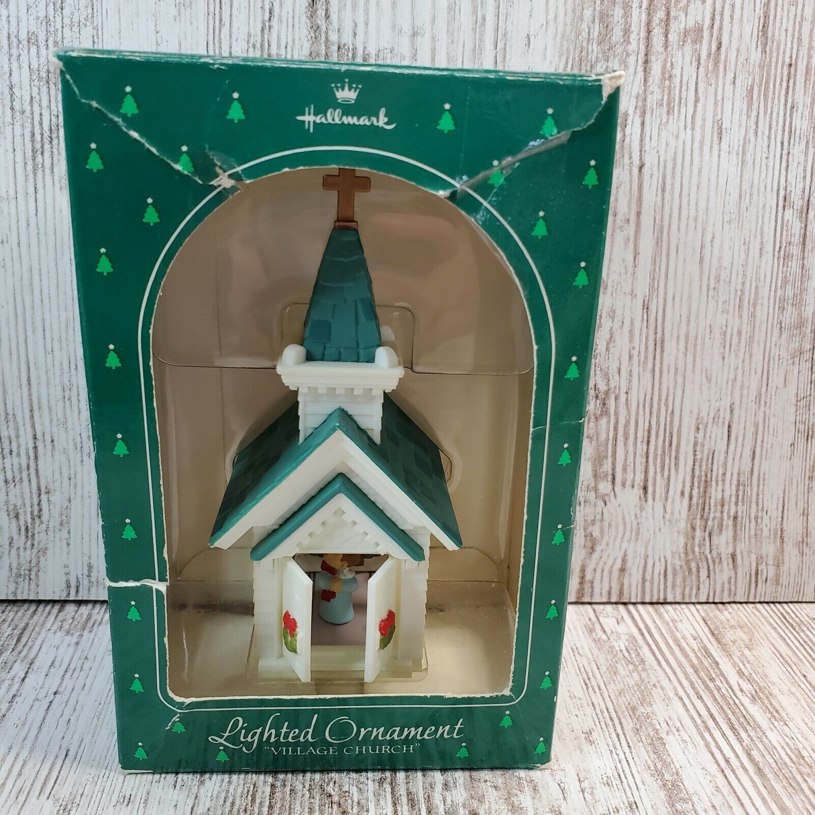 Vintage Hallmark Lighted Village Church Christmas Ornament Dated 1984