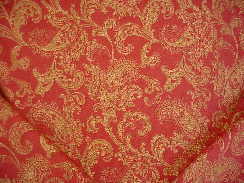 11-1/2Y KRAVET BERRY RED GOLD FLORAL PAISLEY DAMASK UPHOLSTERY FABRIC