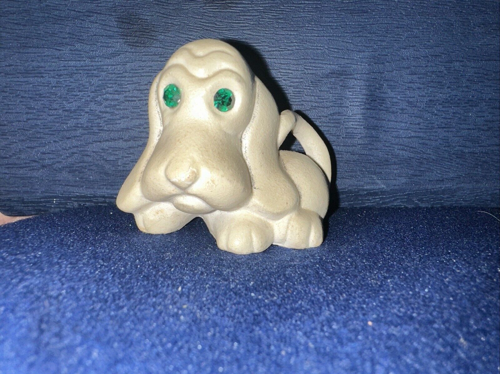 Vintage Roselane Ceramic Hound Puppy Dog EMERALD Rhinestones