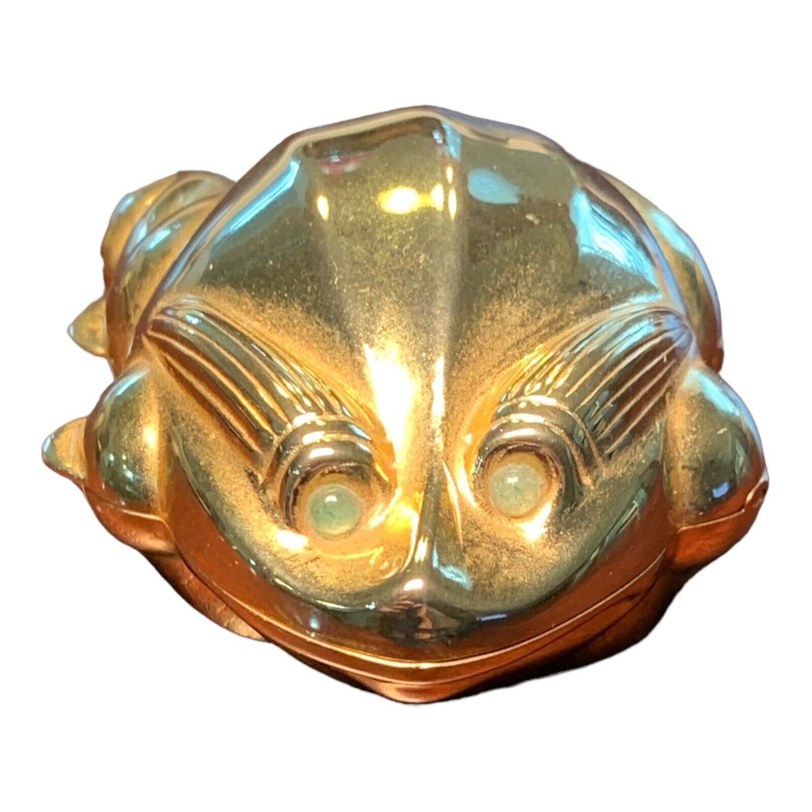 Judith Leiber Gold Colored Frog With Green Eyes Pillbox Very Small Signed