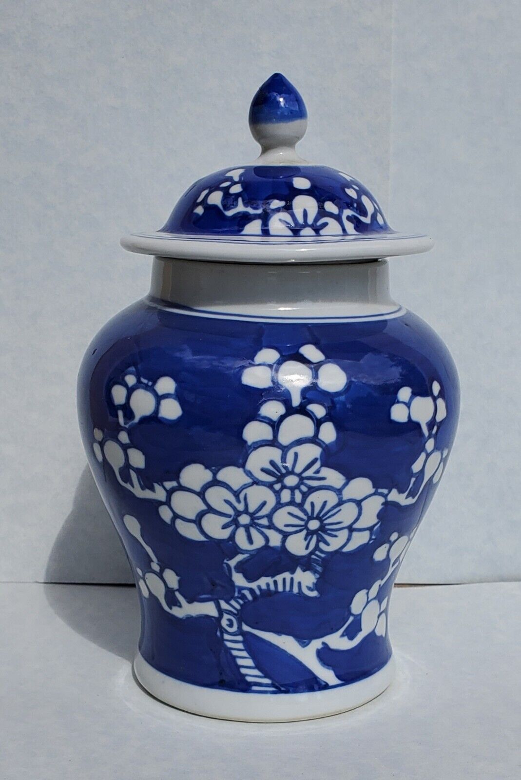  Vintage Chinese Blue White Porcelain Prunus Blossom Temple Ginger Jar