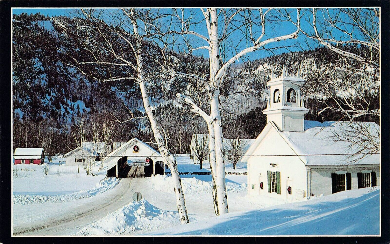 Stark NH New Hampshire Covered Bridge Snow Winter Christmas Vtg Postcard Z10