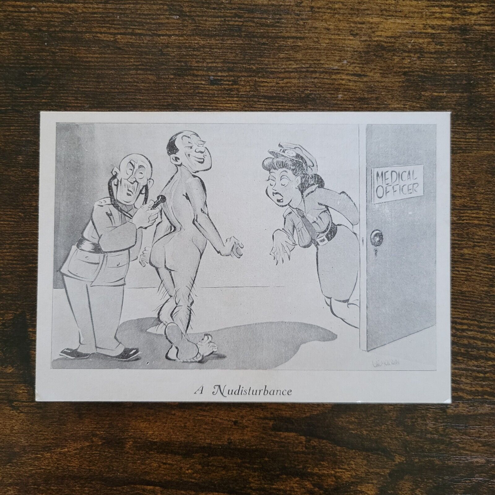 Vintage WWII Cartoon Postcard Alec Garmonsway from New Zealand A Nudisturbance