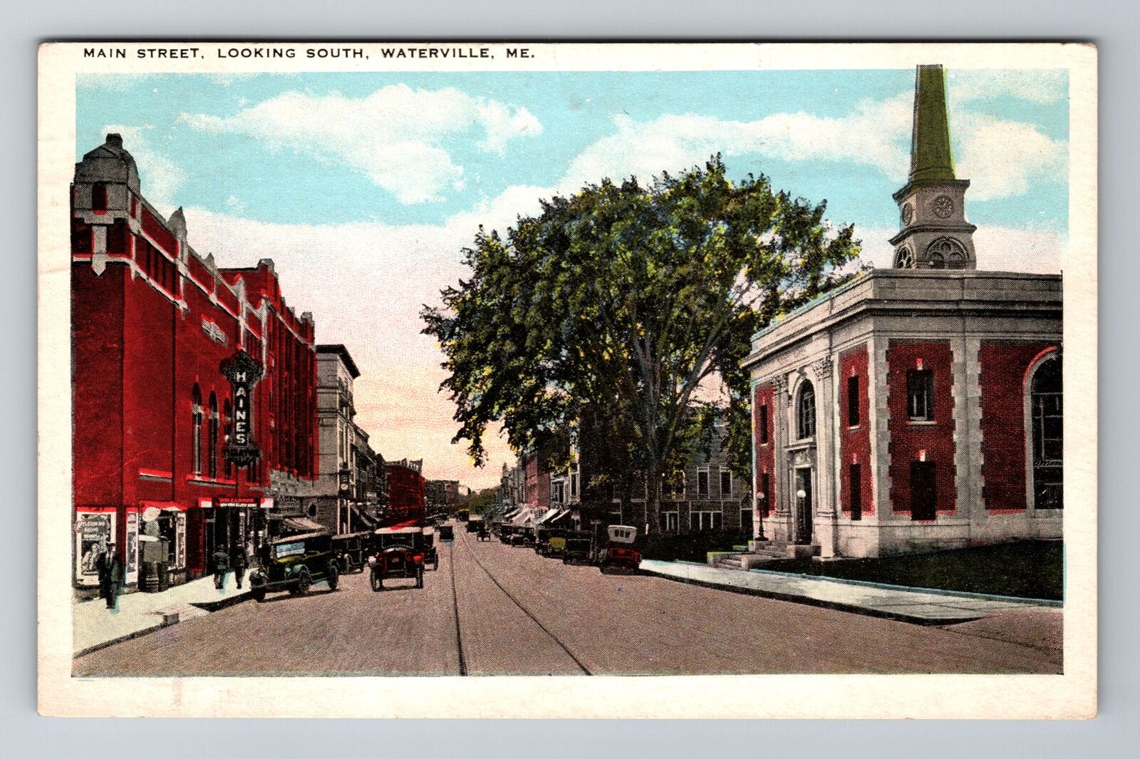 Waterville ME-Maine, Main Street, Looking South, Antique Vintage c1940 Postcard