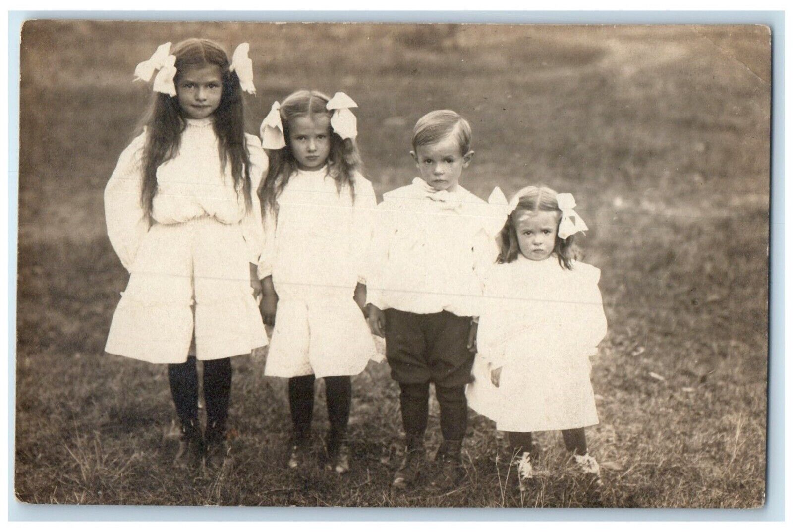 c1910's Children Siblings Scene Field RPPC Photo Unposted Antique Postcard