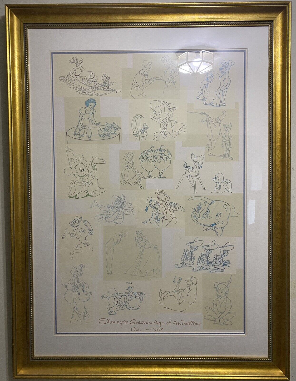 Disney’s Golden Age of Animation Framed Matted Print 1937-1967 Disney Characters