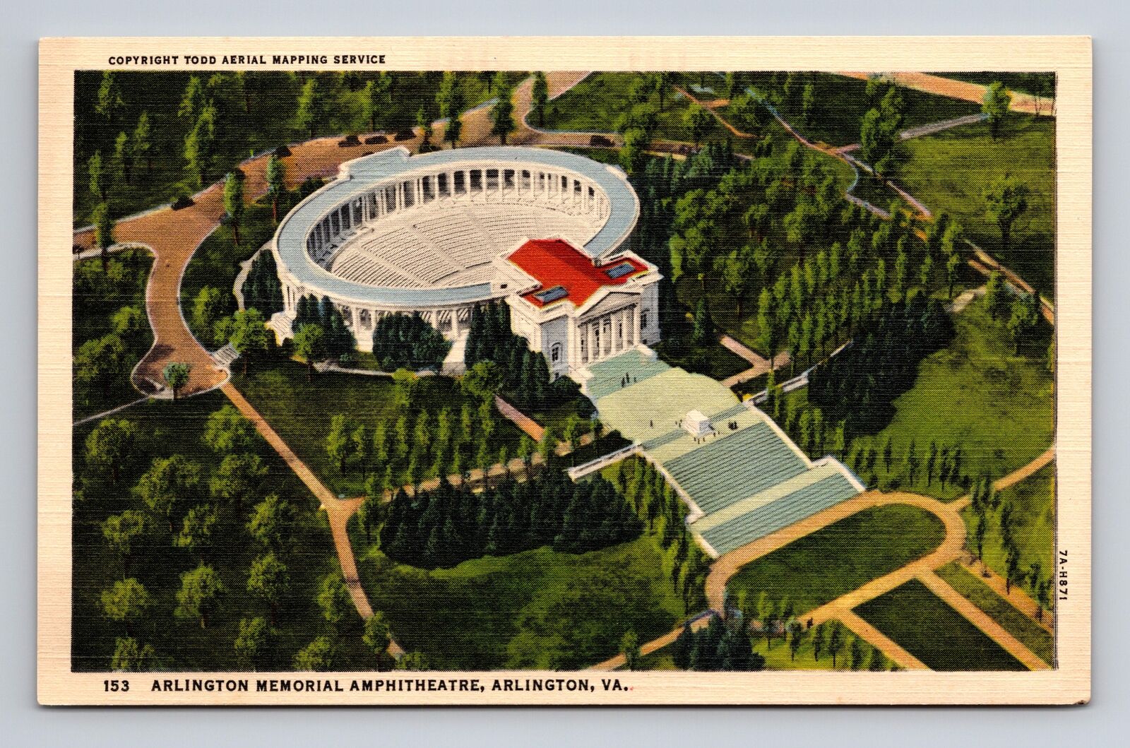 c1937 Linen Postcard Arlington VA Memorial Amphitheatre Aerial View