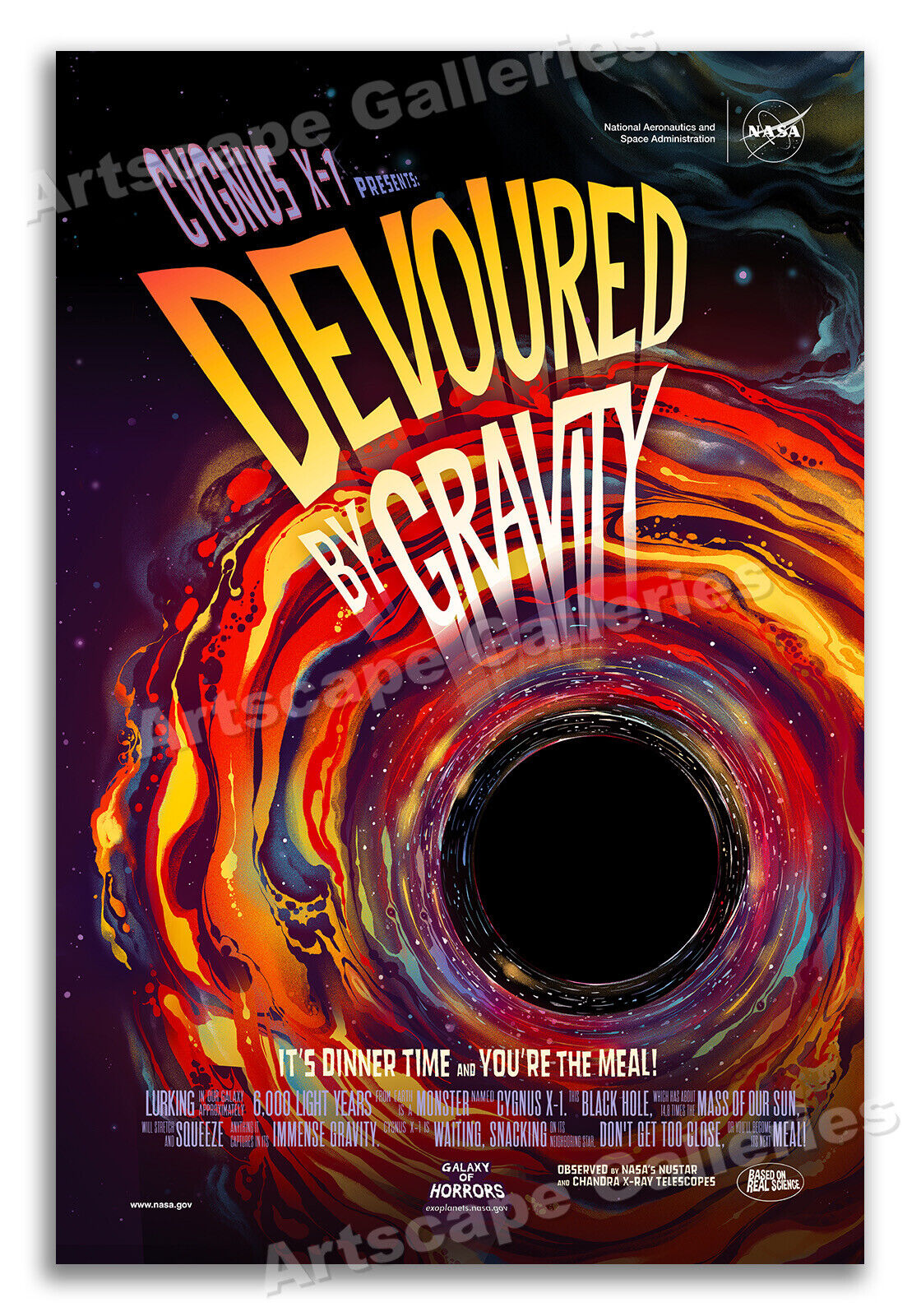 NASA Horror Movie Style Poster - Cygnus X-1 Devoured By Gravity - 16x24