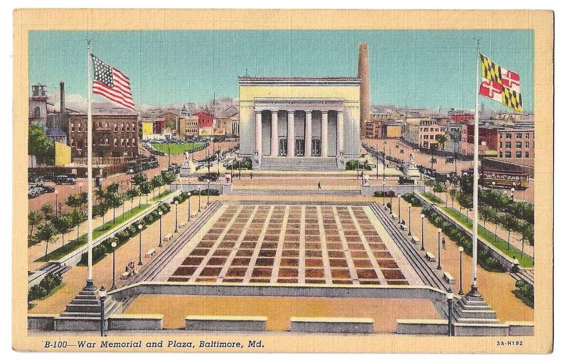 Baltimore Maryland c1930's War Memorial, U. S. flag, Memorial Plaza