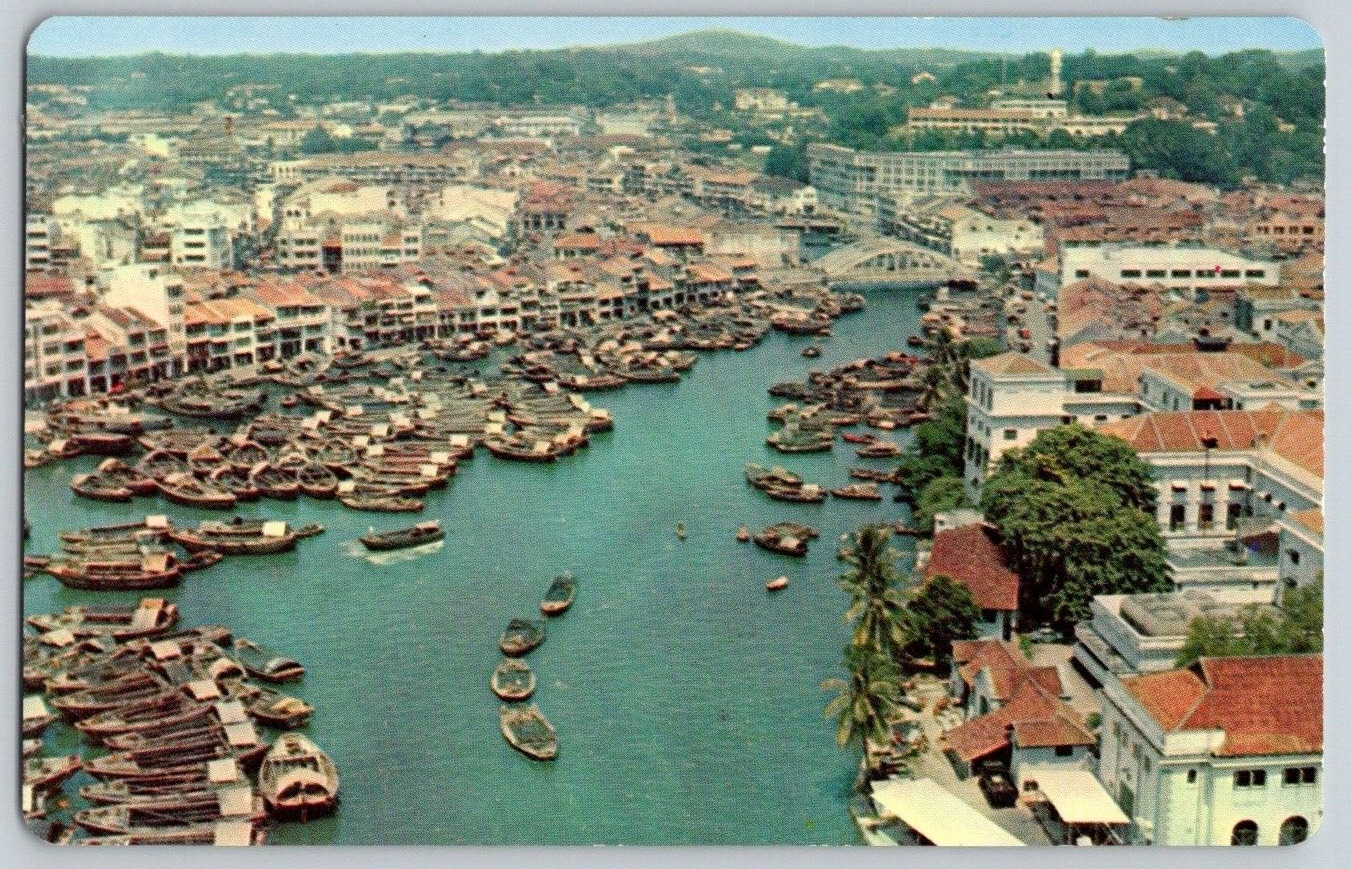 Vintage Postcard~ Aerial View~ Singapore River & City View~ Singapore