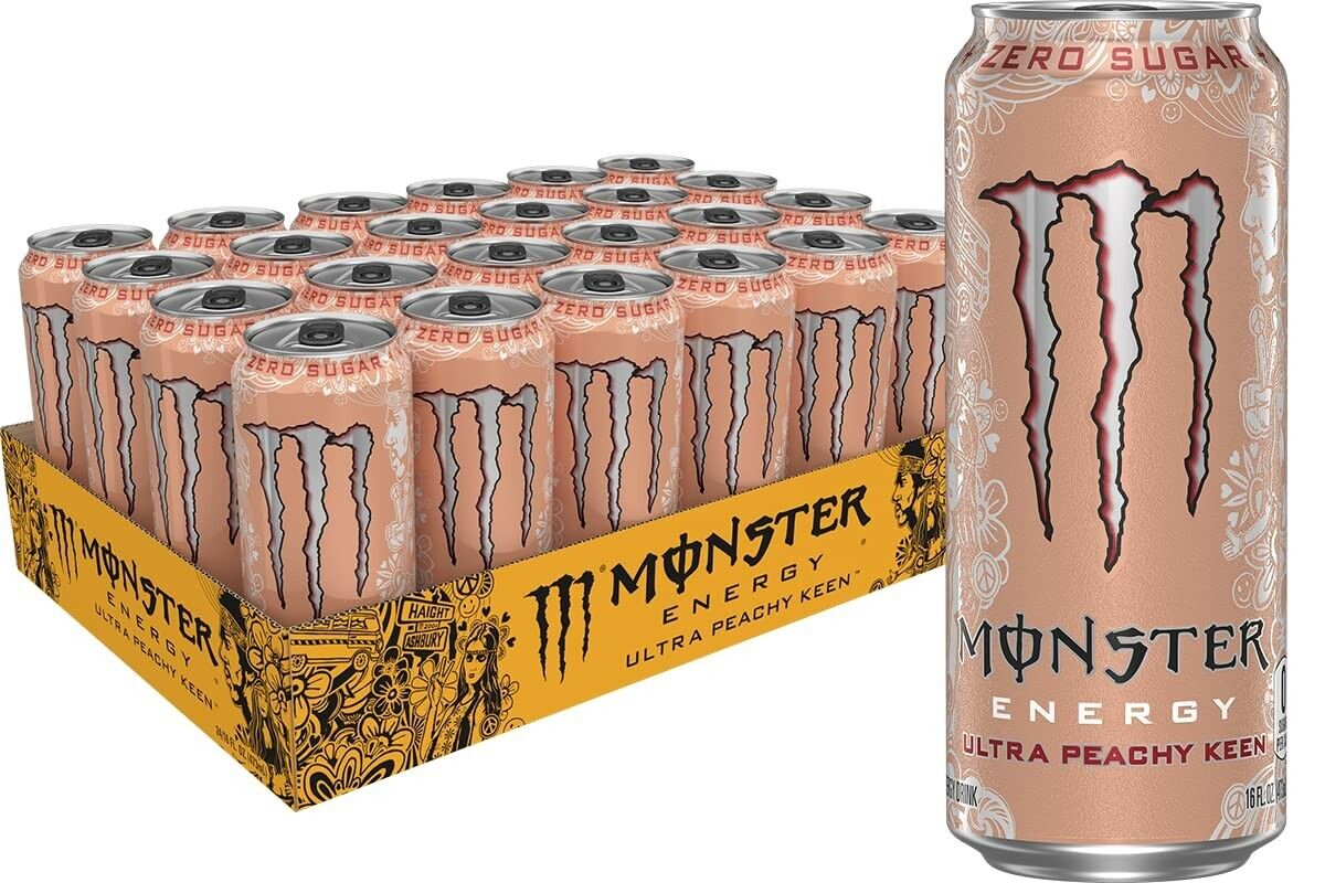 Monster Energy Ultra Peachy Keen, Sugar Free Energy Drink, 16 oz (Pack of 24)