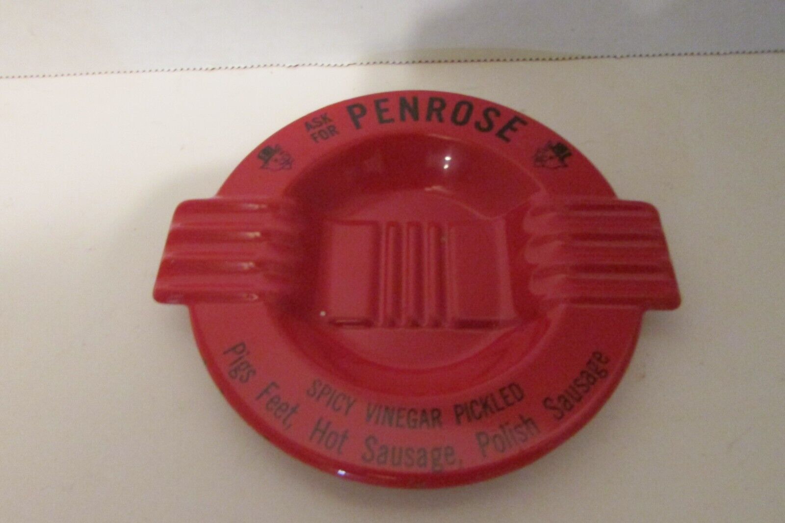 Vintage 1960s Penrose Advertising Metal Ashtray Red 5