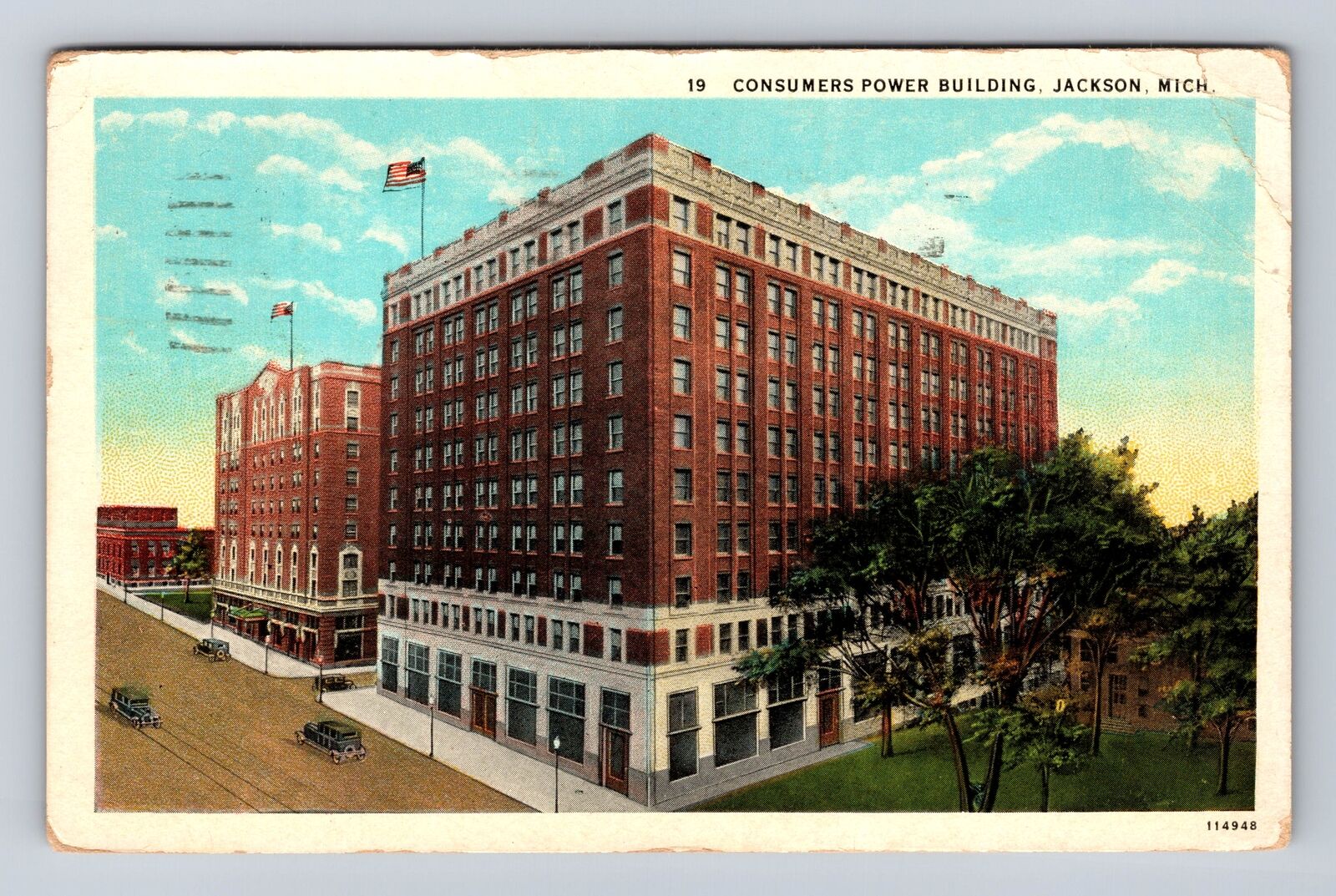 Jackson MI-Michigan, Consumer Power Building, Antique Vintage c1937 Postcard