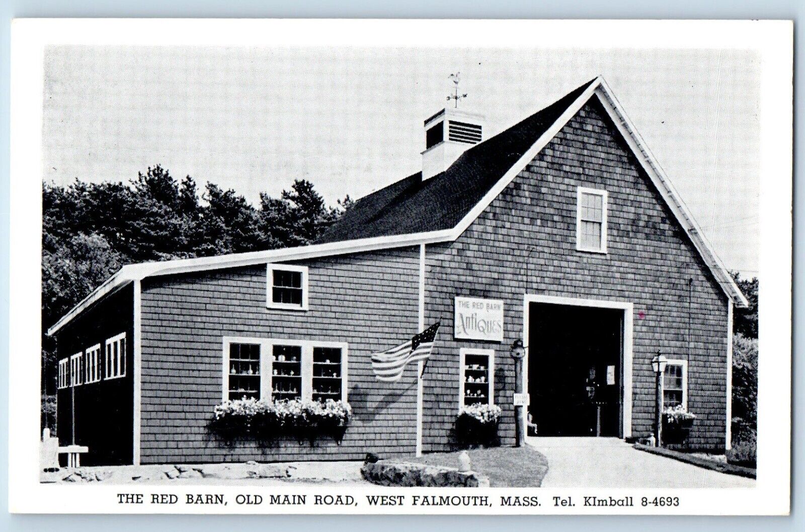 Falmouth Massachusetts Postcard Red Barn Old Main Road West Building 1940 Linen