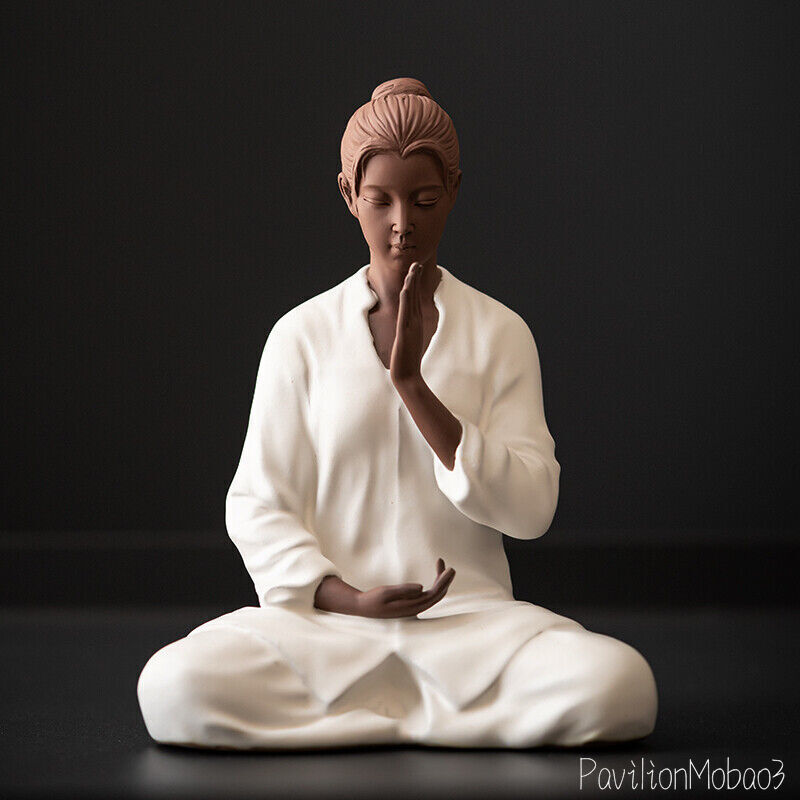 NEW Chinese Zi Sha Girl Statue Meditation Praying Zen Figure Decor