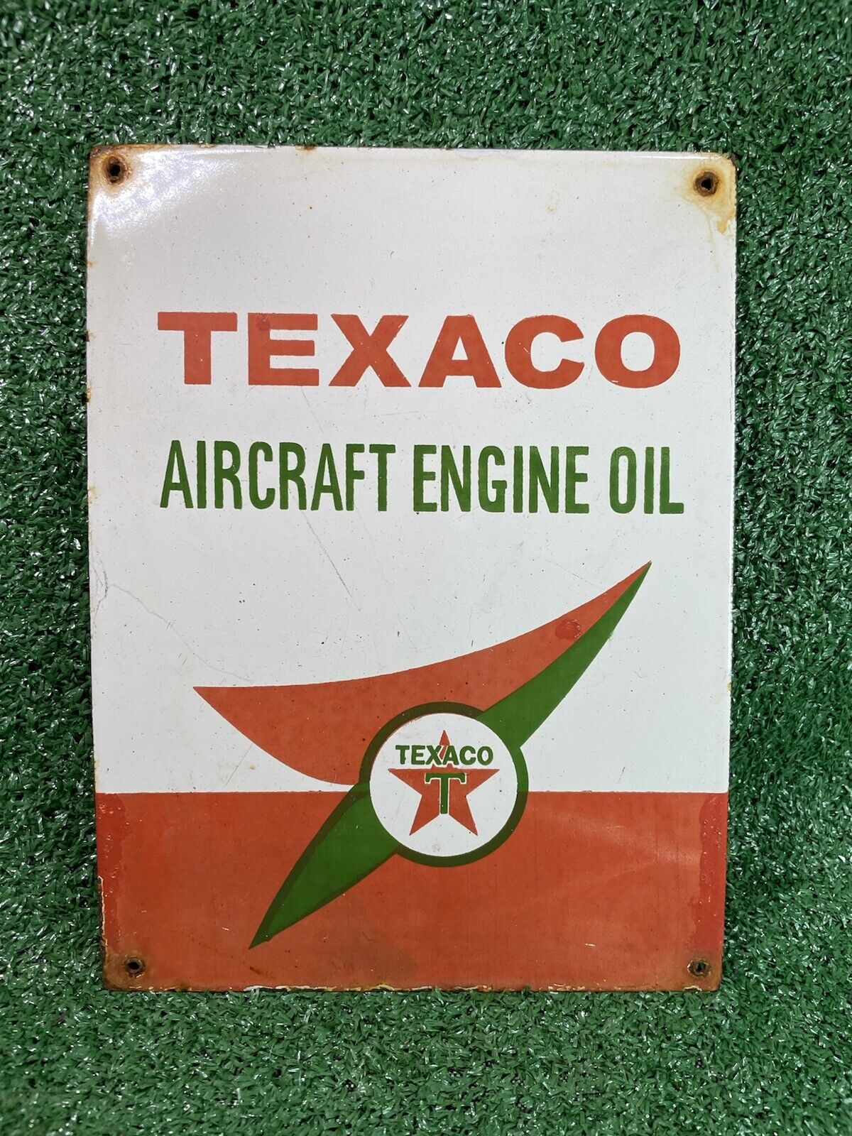 VINTAGE TEXACO AVIATION PORCELAIN SIGN GAS AIRPLANE FUEL ENGINE OIL TEXAS DEALER