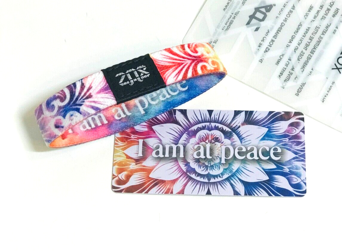 ZOX **I AM AT PEACE** SILVER Single Medium Wristband W/Card NIP