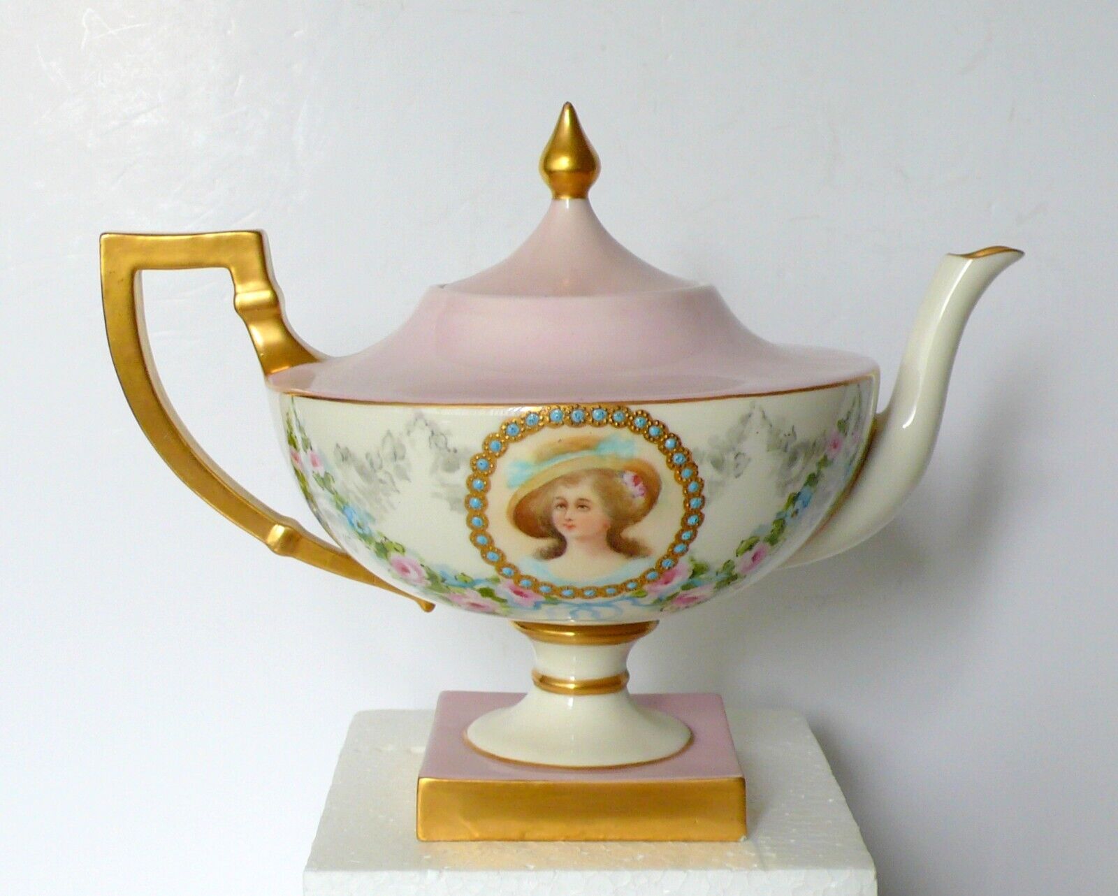 Antique Lenox American Belleek Portrait Swags Bow Teapot