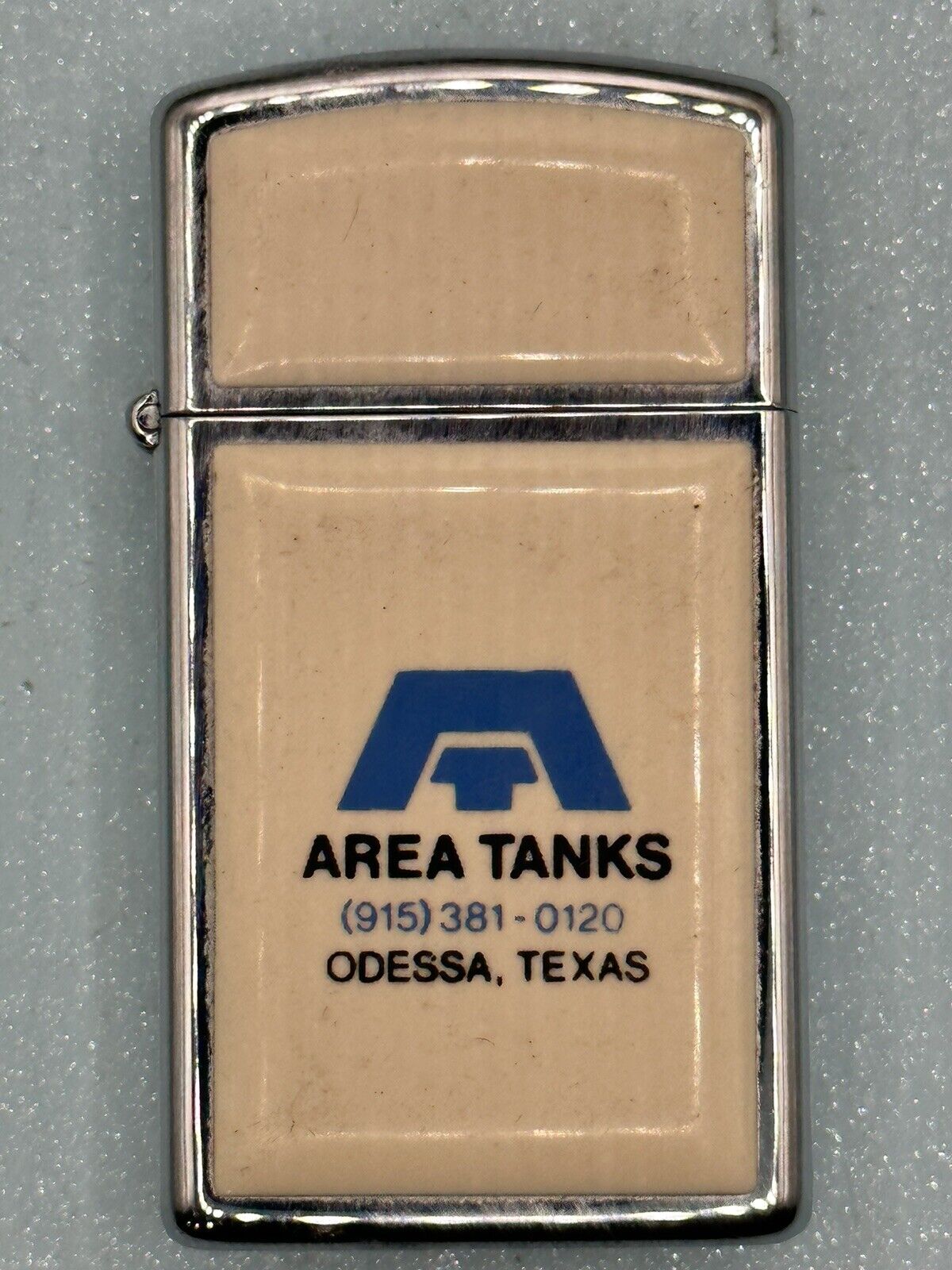 Vintage 1981 Area Tanks Advertising Ultra Lite Slim Zippo Lighter