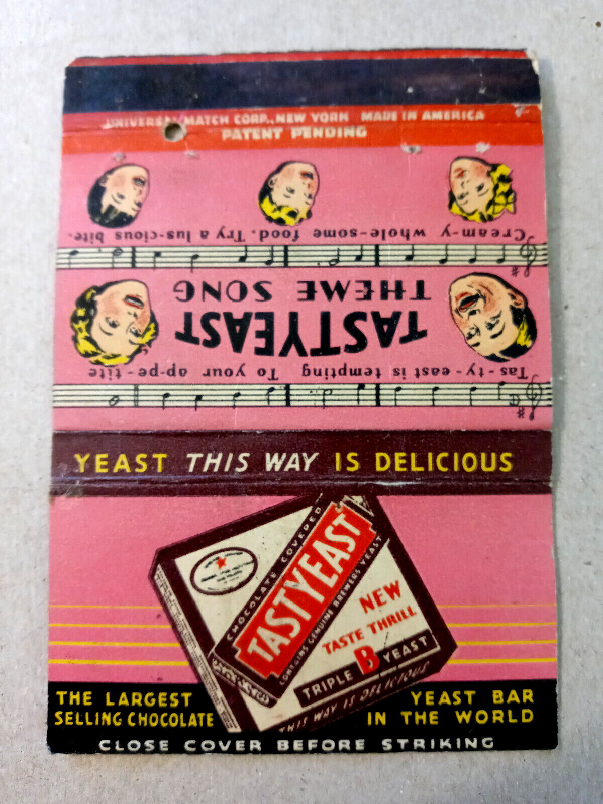 Vintage Matchbook: Tastyeast Chocolate Covered Yeast Snack, Springfied, MA