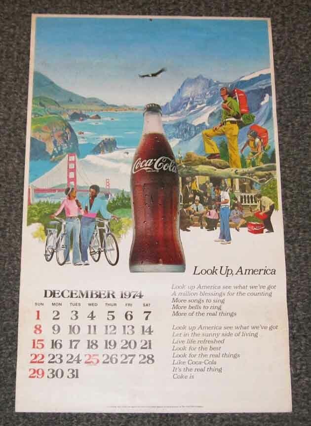 1974 1975 Coca Cola Calendar Coke Outdoors Look Up America Post Watergate