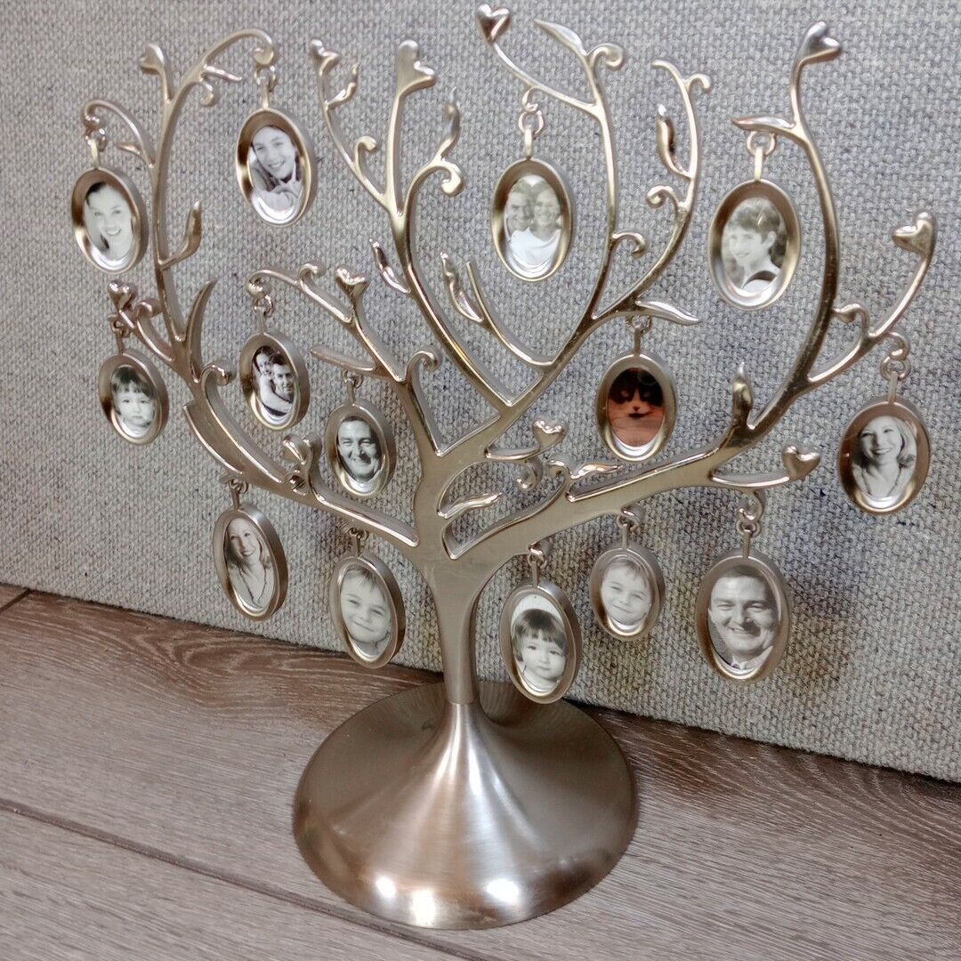 Family Tree of Life Picture Frame Holder Pewter Silver tone Chrome  -  14 Frames