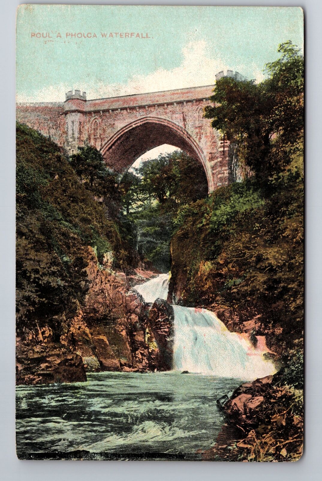 Dublin-Ireland, Poul-a-Phouca Waterfall, Antique Vintage Souvenir Postcard