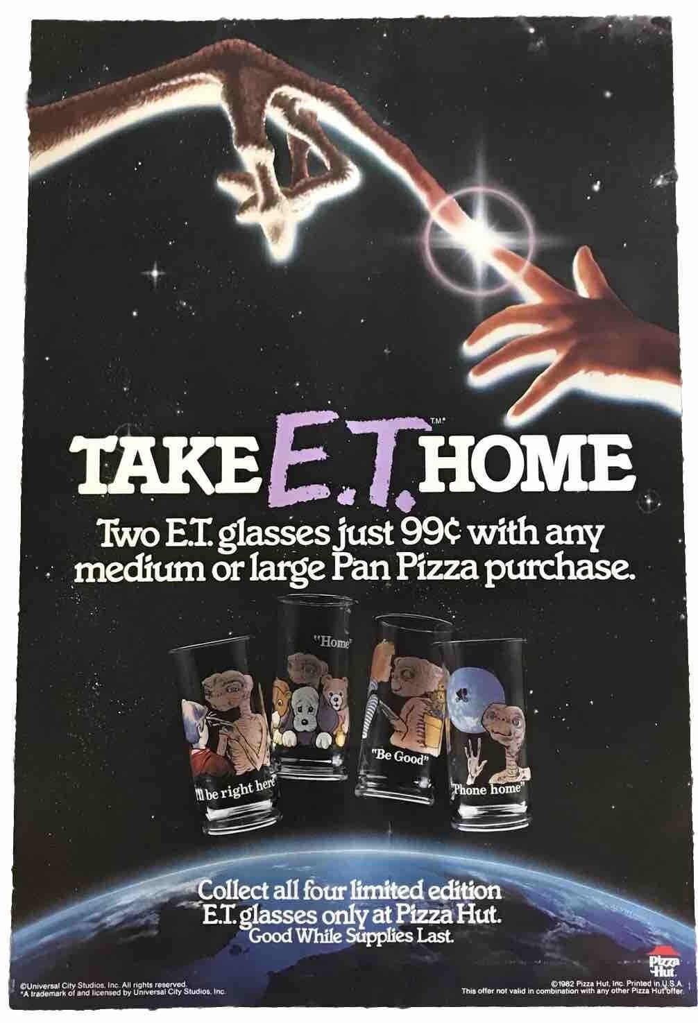 Vintage 1982 Pizza Hut Poster 30”x20” Pan Advertisement E.T. Glasses Limited Ed.