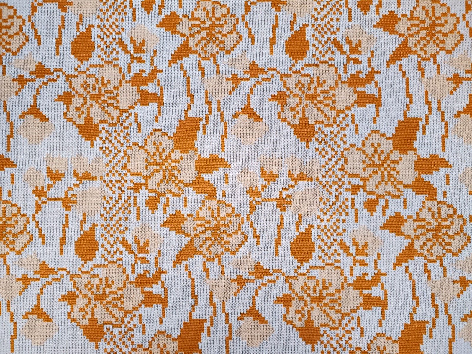 Vintage 70s Flower Power Fabric Polyester Orange Peach Apricot 3 Yards x 60 Inch