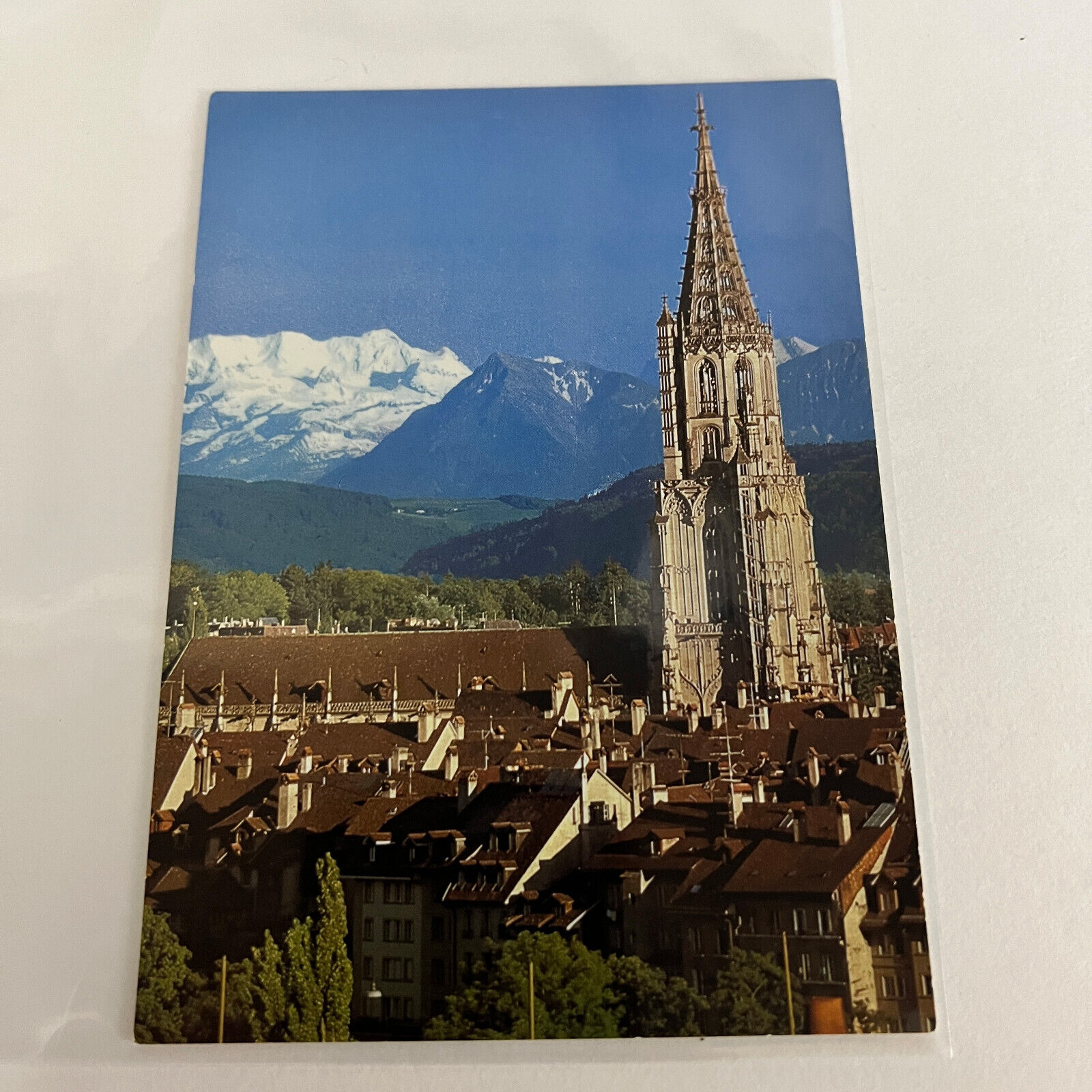Bern Switzerland Alps Mountain Town City Tower Church Postcard
