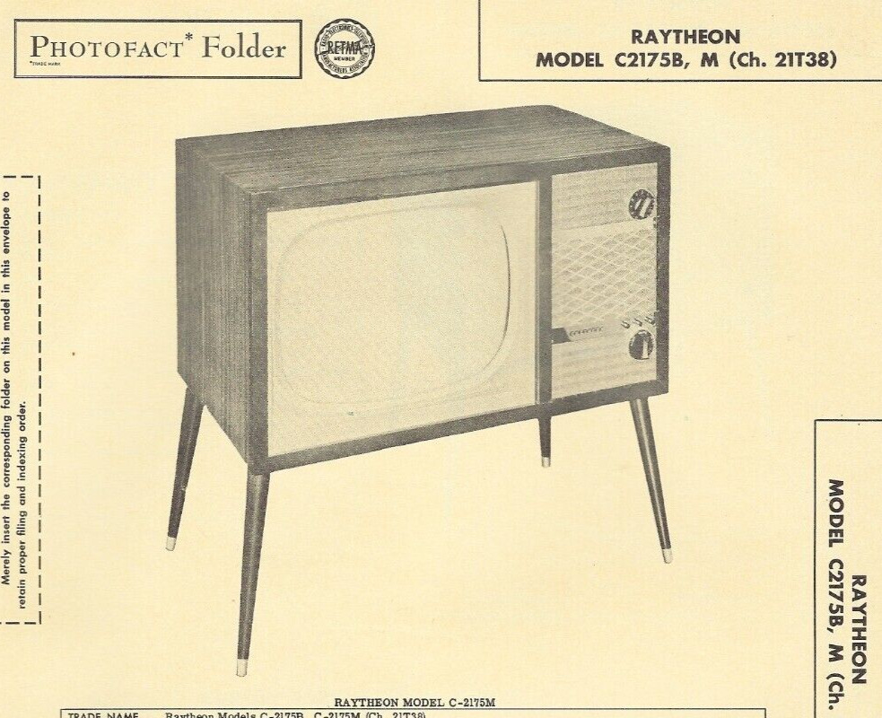1956 RAYTHEON C2175B TELEVISION Tv Photofact MANUAL C2175M C-2175B 2175M Vintage
