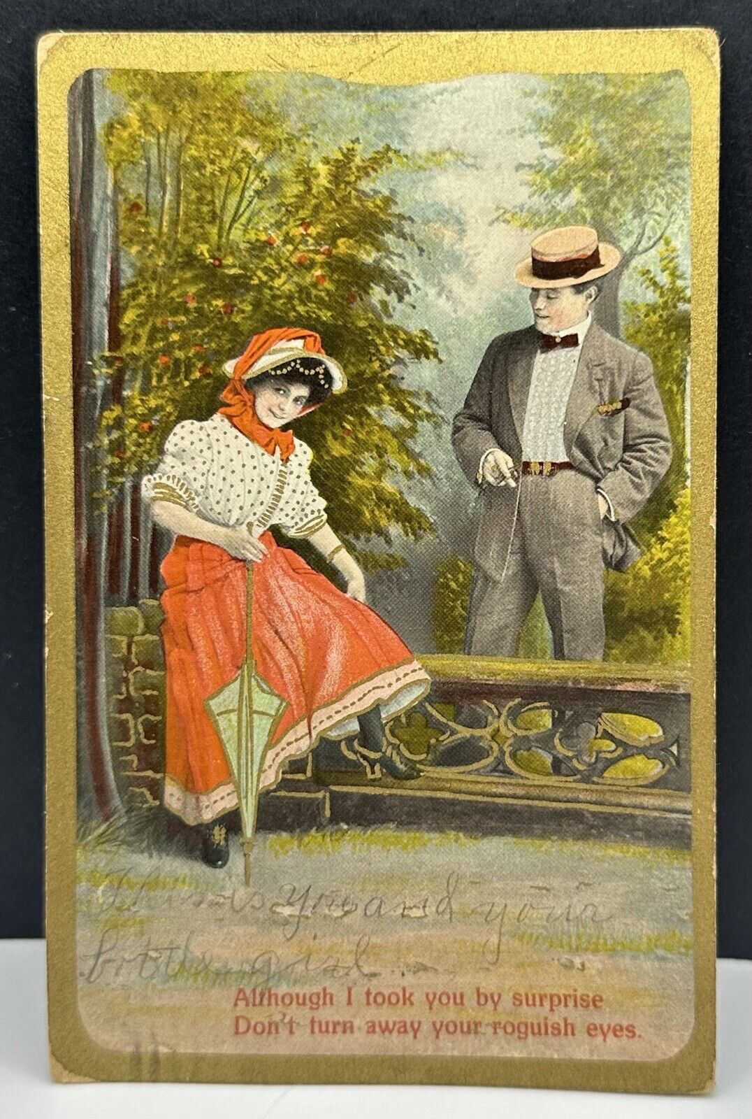 1907-1915 Romance Postcard I Took U By Surprise Don’t Turn Ur Roguish Eyes