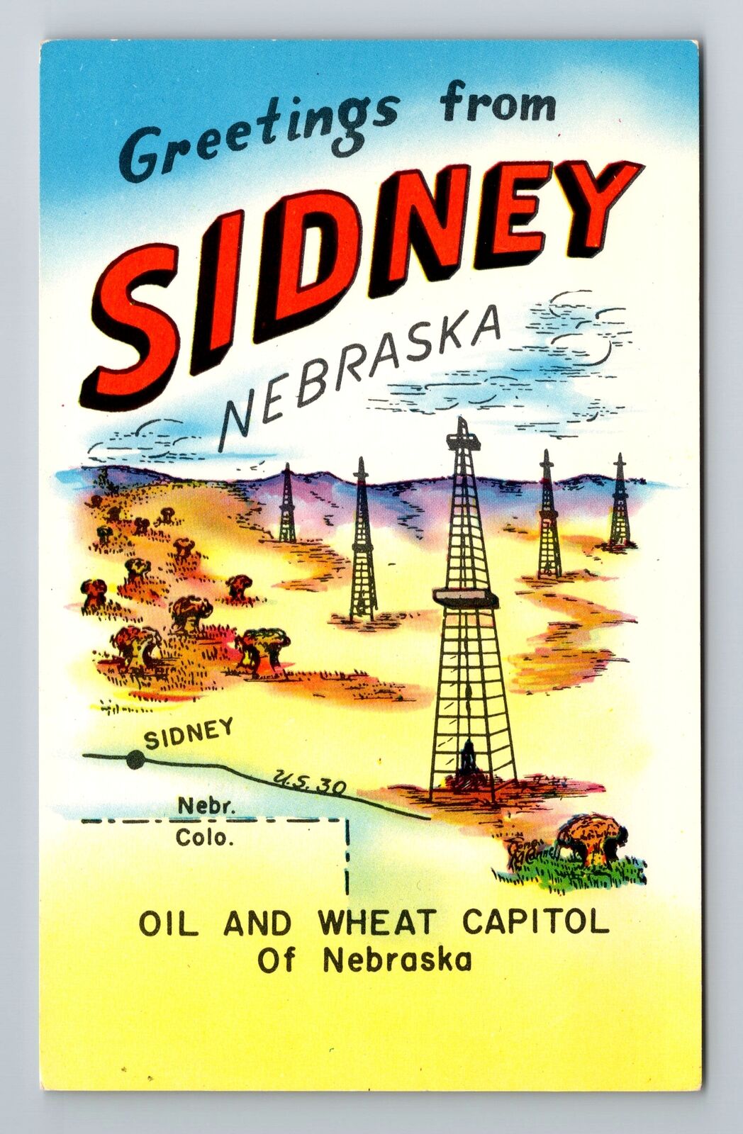 Sidney NE-Nebraska, General Greetings, Landmarks And Map, Vintage Postcard